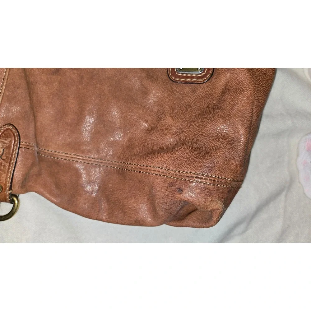 Fossil Long Live Vintage Brown Leather Hobo Crossbody Bag Cognac Brass Hardware